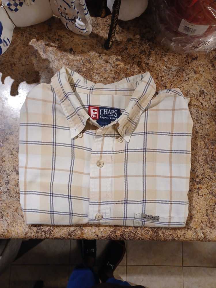 Cream White and Black plaid Ralph Lauren Chaps Dress Shirt XL